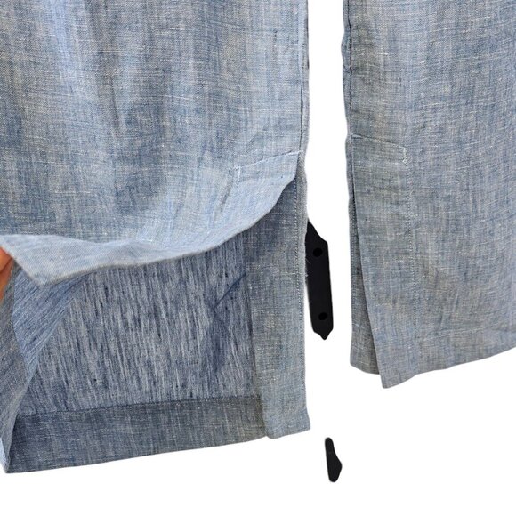Athleta Womens Reatreat Linen Wide Leg Pant Size 2 Blue 100% Linen Slit Bottom - Picture 6 of 8